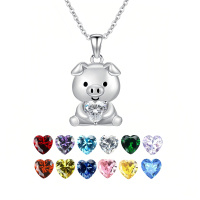 wholesale 925 Sterling Silver Piglet Holding Heart Charm Pendant Necklace-03-01-Pig-Custom-03-01-Pig-Custom