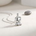 wholesale 925 Sterling Silver Cute Pig Holding Heart Zircon Pendant Necklace-0-2