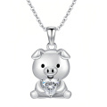 wholesale 925 Sterling Silver Cute Pig Holding Heart Zircon Pendant Necklace-0-0
