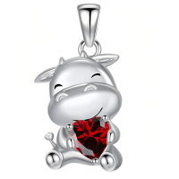 wholesale 925 Sterling Silver Cute Cow Holding Red Heart Charm-02-01-Cow-Jan.-02-01-Cow-Jan. Without Chain
