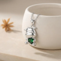wholesale 925 Sterling Silver Cute Bull Pendant With Green Gemstone Necklace-0-2
