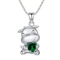 wholesale 925 Sterling Silver Cute Bull Pendant With Green Gemstone Necklace-0-0