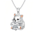 wholesale 925 Sterling Silver Adorable Hamster Holding Heart Pendant Necklace-0-0