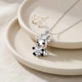 wholesale 925 Sterling Silver Cute Bear Holding Zircon Pendant Necklace-0-1