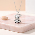 wholesale 925 Sterling Silver Cute Bear Holding Zircon Pendant Necklace-0-2