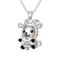 wholesale 925 Sterling Silver Cute Bear Holding Zircon Pendant Necklace-0-0