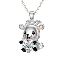 wholesale 925 Sterling Silver Cute Bear Holding Zircon Pendant Necklace-11-Goat-11-Goat