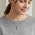 wholesale 925 Sterling Silver Cute Bear Holding Zircon Pendant Necklace-0-3