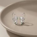 wholesale 925 Sterling Silver Cute Sloth Tree Branch Hoop Earrings Platinum Plated Green Enamel-0-2