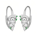 wholesale 925 Sterling Silver Cute Sloth Tree Branch Hoop Earrings Platinum Plated Green Enamel-0-0