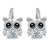 wholesale 925 Sterling Silver Owl Dangle Earrings Wholesale With Zircon Eyes-Owl