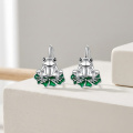 wholesale 925 Sterling Silver Cute Frog On Green Lotus Leaf Drop Earrings Platinum Plated-0-2
