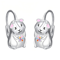 wholesale 925 Sterling Silver Cute Mouse Earrings With Colorful Flower Design-Guinea Pig