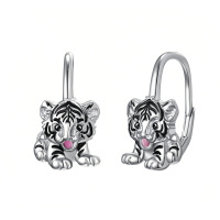 wholesale 925 Sterling Silver Cute Tiger Cub Drop Earrings Platinum Plated Animal Jewelry-Tiger