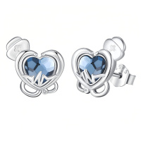 wholesale 925 Sterling Silver Blue Heart Earrings With Crystal Detail-Heartbeat