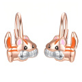 wholesale 925 Sterling Silver Rose Gold Plated Enamel Cute Squirrel Peanut Drop Earrings-0-0