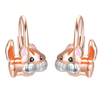 wholesale 925 Sterling Silver Rose Gold Plated Enamel Cute Squirrel Peanut Drop Earrings-Hamster
