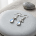 wholesale 925 Sterling Silver Platinum Plated Celtic Trinity Knot Moonstone Drop Earrings-0-2