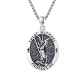 wholesale 925 Sterling Silver Saint Michael Archangel Medal Pendant Necklace Oxidized Oval-0-0