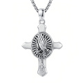 wholesale 925 Sterling Silver Oxidized Praying Hands Rosary Cross Pendant Necklace-0-0