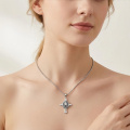 wholesale 925 Sterling Silver Oxidized Praying Hands Rosary Cross Pendant Necklace-0-3