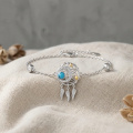 wholesale 925 Sterling Silver Dreamcatcher Turquoise Bracelet Two Tone Feather Moon Charm For Women-0-1
