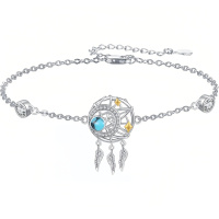 wholesale 925 Sterling Silver Dreamcatcher Charm Bracelet-E2-Turquoise(gold stars)