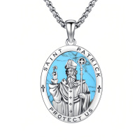 wholesale 925 Sterling Silver Saint Patrick Oval Pendant Necklace-72-St Patrick(oval turquoise-silver)