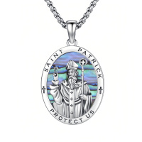 wholesale 925 Sterling Silver Saint Patrick Oval Pendant Necklace-73-St Patrick(oval abalone shell)