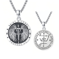 wholesale 925 Sterling Silver Saint Michael Protect Us Medal Pendant Necklace Oxidized Finish-43-St Michael(round double-sided silver)