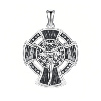 wholesale 925 Sterling Silver Celtic Cross Jesus Crucifix Pendant Necklace For Men Women-91-St Benedict Crucifix(round medal silver) Without Chain