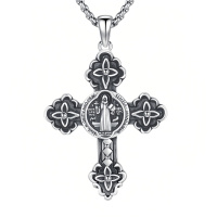 wholesale 925 Sterling Silver Cross Pendant Necklace Wholesale With Saint Benedict Design-12-St Benedict Cross(cross silver)