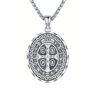 wholesale 925 Sterling Silver Saint Benedict Medal Pendant Necklace-10-St Benedict rune(oval silver)