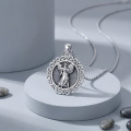wholesale 925 Sterling Silver Guardian Angel Pendant Necklace Oxidized Vintage Filigree Oval Chain-0-1