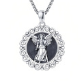 wholesale 925 Sterling Silver Guardian Angel Pendant Necklace Oxidized Vintage Filigree Oval Chain-0-0