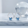 wholesale 925 Sterling Silver Blue Butterfly Crystal Platinum Plated Hoop Earrings-0-1