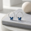 wholesale 925 Sterling Silver Blue Butterfly Crystal Platinum Plated Hoop Earrings-0-2
