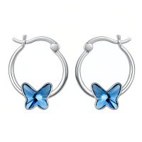 wholesale 925 Sterling Silver Blue Butterfly Hoop Earrings-Butterfly