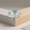 wholesale 925 Sterling Silver Faith Open Ring With Heart-shaped Blue Stone-0-1