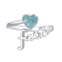 wholesale 925 Sterling Silver Faith Open Ring With Heart-shaped Blue Stone-Heart Faith