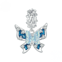wholesale 925 Sterling Silver Blue Flower Butterfly Hot Air Balloon Cubic Zirconia Dangle Charms For Bracelets-undefined