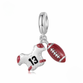 wholesale 925 Sterling Silver Red Football Ball Jersey Number 13 Dangle Charm For Bracelet-0-0