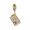 wholesale Sterling Silver S925 Tarot Lovers Pendant, Pink Enamel Card Charm Bracelet-0-14