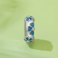 wholesale Metal: s925 sterling silver plated white gold Blue flower bead spacers, silver-toned, minimalist locator charm-0-1
