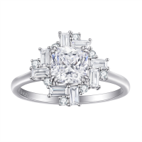 wholesale S925 Sterling Silver 12ct 5A Cubic Zirconia Square Statement Ring, Luxury Style-undefined