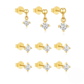 wholesale S925 Sterling Silver Four-prong Zircon Stud Earrings Set, Women's Korean Minimalist Design Daily Wear-0-0