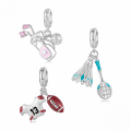 wholesale 925 Sterling Silver Pink Cz Golf Football Tennis Badminton Dangle Charms For Bracelet-0-0