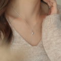 wholesale S925 Sterling Silver Korean-style Light Luxury Super Sparkling Zirconia Four-pointed Star Necklace For Women, Trendy And Versatile Simple Star Collarbone Chain-0-3