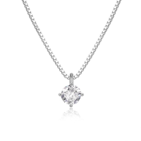 wholesale S925 Sterling Silver Cross-border Hot-selling Simple Ins Style Single Zircon Four-prong Pendant Necklace-Platinum 925 silver