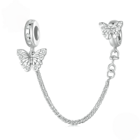 wholesale S925 sterling silver butterfly safety chain with silicone spacer beads bracelet parts-undefined